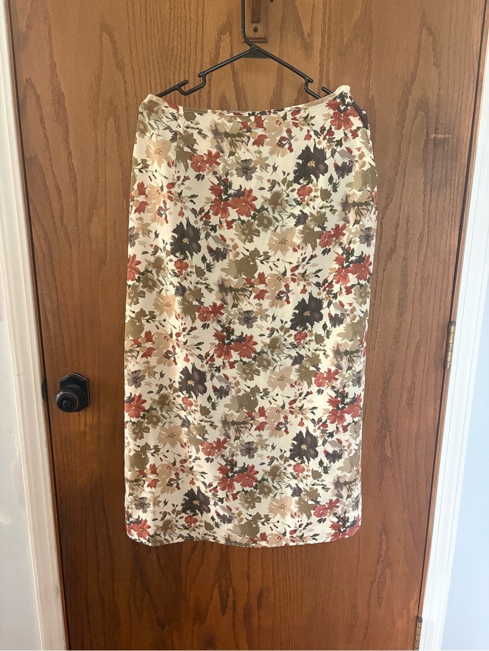 Floral Midi Skirt - Cream with Rust & Olive Floral Print